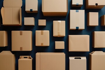 Diverse Set of Cardboard Packages and Boxes from Various Perspectives, Including Open and Closed Options