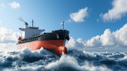 Turbulent Times: Oil Tanker Battling Rough Seas in Global Energy Market Volatility - 3D Illustration with Copy Space and Selective Focus in Ultra HD