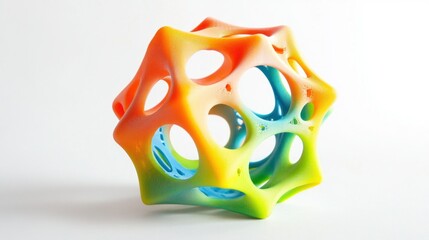 Poster - Abstract 3D Printed Object with Rainbow Gradient and Open Lattice Structure