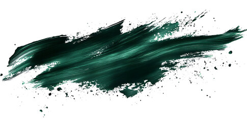 Canvas Print - An isolated transparent png of a dark green ink brush stroke and dark green brush splashes.