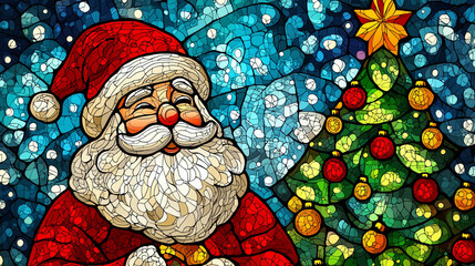 Poster - Stained Glass Christmas Santa Background