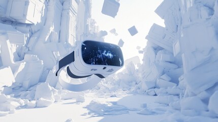 Wall Mural - Virtual Reality Headset Emerging from White Ruins