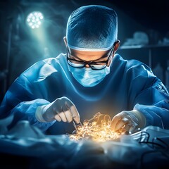 Wall Mural - Surgeon Operating In A Dark Hospital Room.