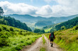 © maribom - Lonely Pilgrim with backpack walking the Camino de Santiago in Spain, Way of St James