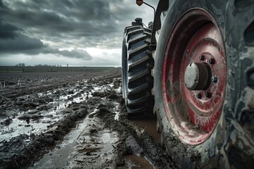 tractor wheel in the mud