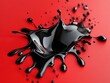 © Kanyakarn - A captivating image of black paint splattered on a vibrant red surface, showcasing a dynamic contrast and fluid motion.