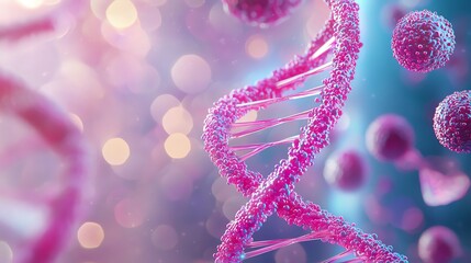 Abstract representation of DNA strands and cells, showcasing the intricacies of molecular biology and genetic science.