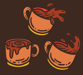 cafe illustration of espresso hot coffee cup spilling pour