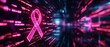 © ธนากร บัวพรหม - Vibrant pink ribbon on a digital background, symbolizing awareness and support for health causes, with technology-inspired elements.