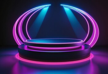 Wall Mural - Futuristic neon podium scene template for product presentation 