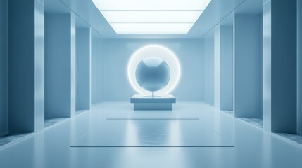 A Minimalist Interior with a Sphere in a Circular Light