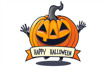 halloween pumpkin vector simple logo funny, cute, smiling, isolated on white background