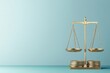 © Natalia - Gold coins weighing down balanced scale, shiny metallic finish, 3D illustration