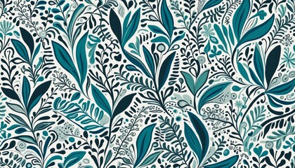 Abstract floral shape art  pattern with blue nature doodles illustration