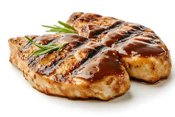 Grilled chicken breast with barbecue sauce isolated on white background
