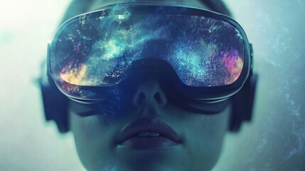 Poster - Woman Wearing VR Headset Experiencing a Digital World