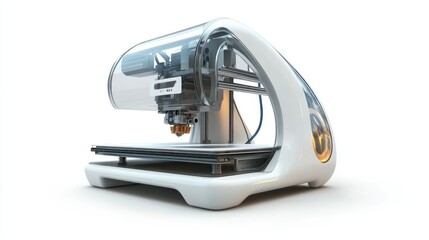 Poster - Modern White 3D Printer with Transparent Cover