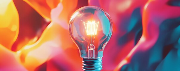 Aufkleber - Illuminated light bulb against vibrant abstract background, creativity and innovation concept