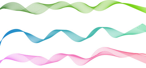 Sticker - Dynamic gradient colorful flowing wave design element. Abstract wavy lines gradient vector line blend element. Wavy line gradient shapes set