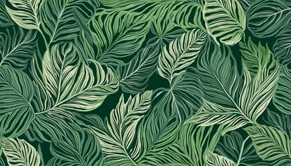 Wall Mural - green jungle leaf doodle shapes pattern illustration design