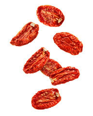 Wall Mural - falling dried tomato isolated on white background, full depth of field