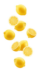 Wall Mural - falling lemon, isolated on white background, full depth of field