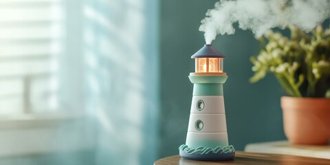 Wall Mural - A lighthouse-shaped diffuser emitting steam.