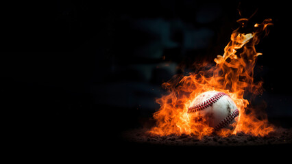 Wall Mural - photo of close up shot of a baseball on fire.