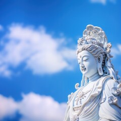 Sticker - Photo of Guan Yin statue ceramic close up.