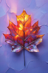 Poster - A geometric 3D oak leaf with sharp edges and a metallic finish in bronze and copper tones, isolated on a pastel lavender background,