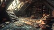 © LOMOSONIC - Abandoned Attic of Forgotten Treasures: Cobwebs, Old Books, Broken Furniture, and Dirt-caked Floor