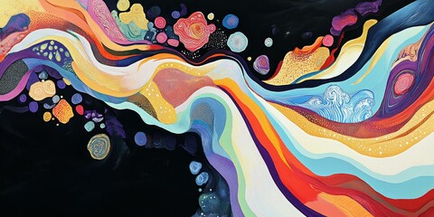 Wall Mural - Abstract colorful painting with swirling shapes.