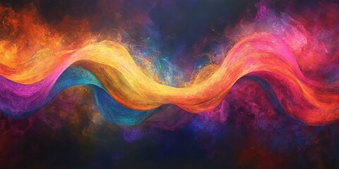 Wall Mural - Abstract painting with colorful wavy lines.