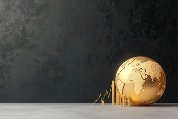 Golden earth with stock market graphs, global business success, 3D illustration