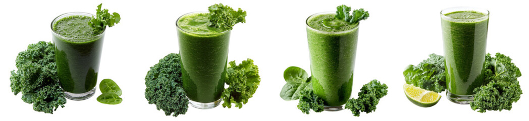 Green detox smoothie with kale and spinach healthy drink transparent background