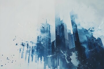 Poster - A cityscape with tall buildings and a cloudy sky