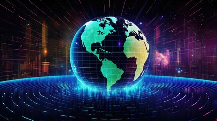 Aufkleber - digital world network globe in web communication concept