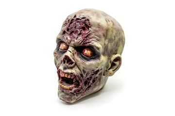 Wall Mural - Human scary zombie head isolated on a white background.