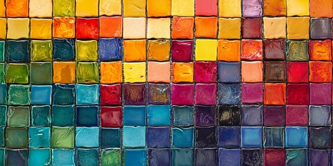 Wall Mural - A colorful tiled mosaic wall pattern.