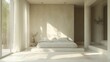 © Maria Vitkovska - Sunlight illuminating minimalist bedroom with large bed