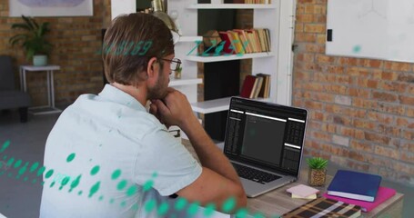 Poster - Animation of data processing over caucasian businessman using laptop