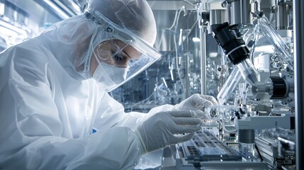 Poster - Scientist programming robotic equipment in a sterile lab for genetic engineering projects