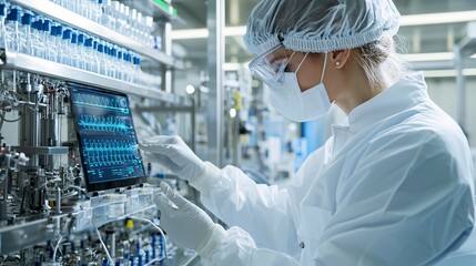 Poster - Scientist programming robotic equipment in a sterile lab for genetic engineering projects
