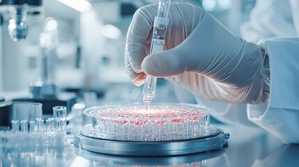 Poster - Scientists using AI to monitor cell growth in bioengineered tissues in a sterile laboratory