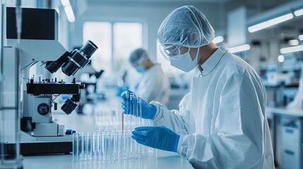 Poster - sterile laboratory with robotic devices conducting high-precision gene modification
