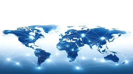 Fototapete - a world map designed with glowing connections highlights the global network of digital technology, i