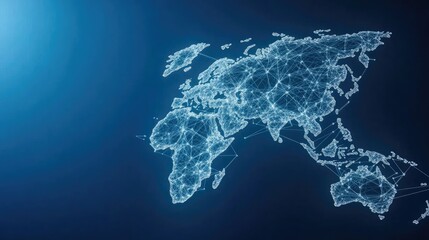 Fototapete - a world map designed with glowing connections highlights the global network of digital technology, i