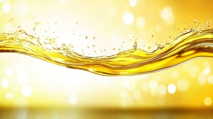 As the golden liquid flows in midair, it forms elegant curves and reflective surfaces that highlight its viscosity