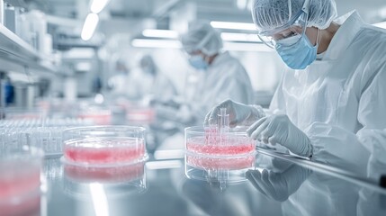 Poster - Researchers working with 3D-printed organs in a high-tech, sterile biotechnology laboratory
