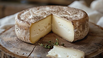 Poster - a piece of cheese is cut into pieces on a wooden board